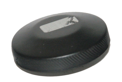 Black tractor fuel cap for Massey Ferguson model, durable plastic, sized for secure fit during use.