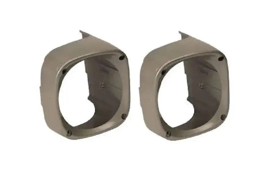 Headlight lamp cowl cover set, tan plastic with round opening and mounting holes