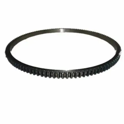 Starter ring gear with outer teeth, dark metal circular ring