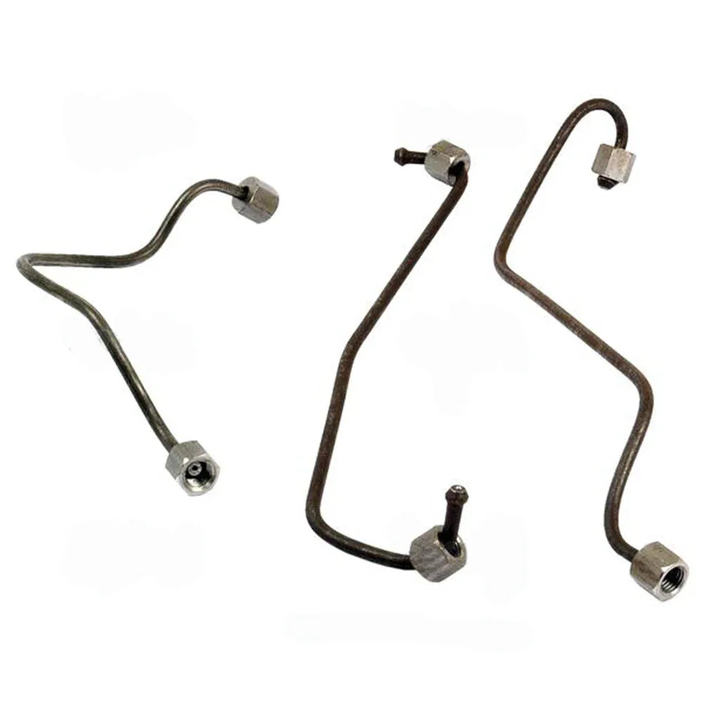 Set of three metal injector pipes for Massey Ferguson model, designed for efficient fuel delivery