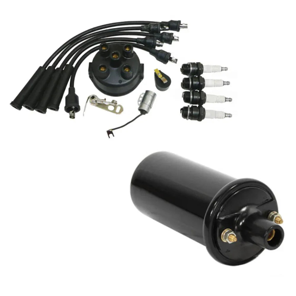 Complete tune up kit for Massey Ferguson model with spark plugs, ignition wires, and distributor cap