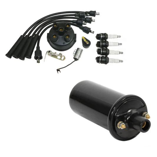 Complete tune up kit for Massey Ferguson model with spark plugs, ignition wires, and distributor cap