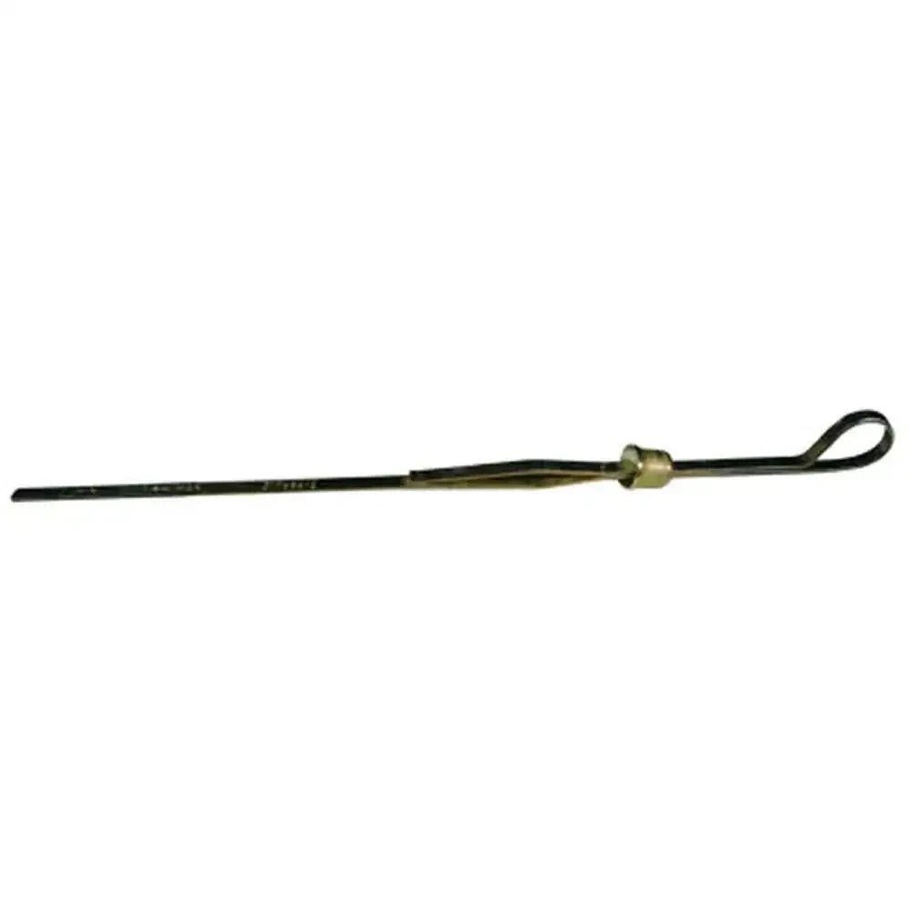Oil dipstick with long metal rod and loop handle, brass tip and ring