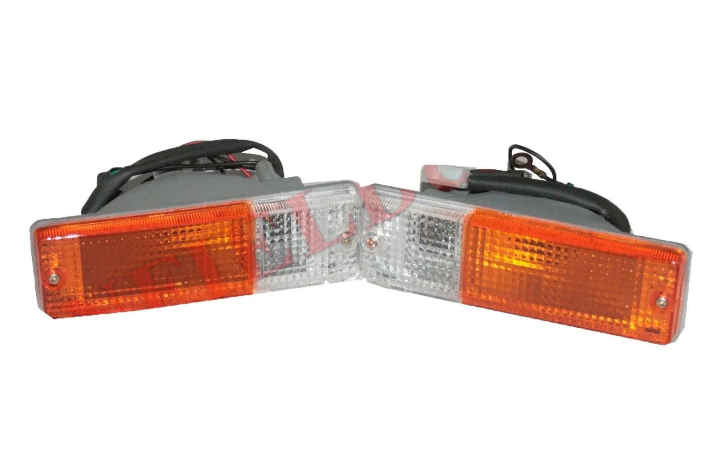 Front parking light assembly for Massey Ferguson model, includes clear and amber lenses with wiring harness