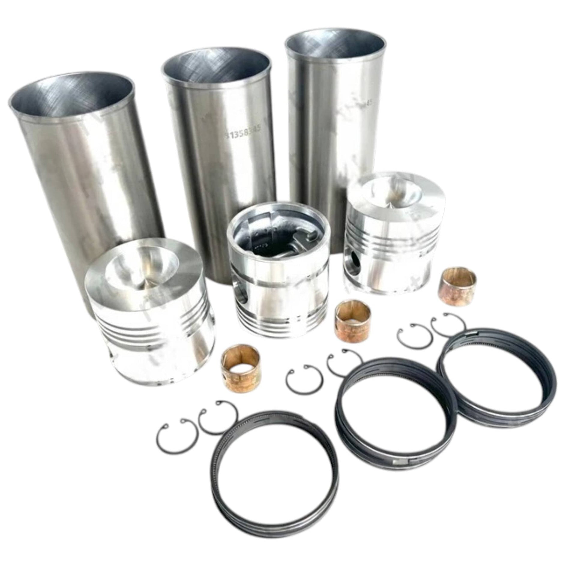 Engine rebuild kit for Massey Ferguson model with pistons, cylinders, and gaskets for machine maintenance