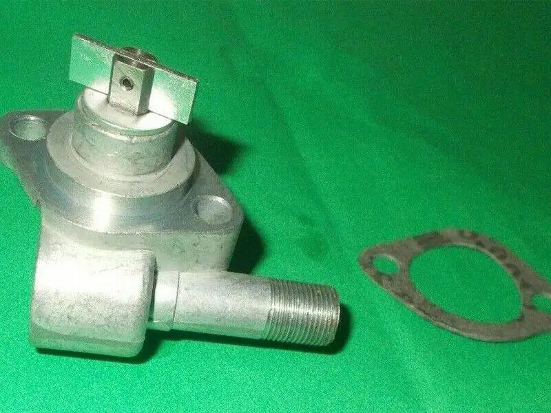 Metal tachometer drive with threaded shaft and mounting bracket, includes gasket