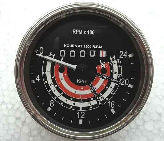 KPH Tractormeter for Massey Ferguson models, featuring a stainless steel casing and RPM gauge