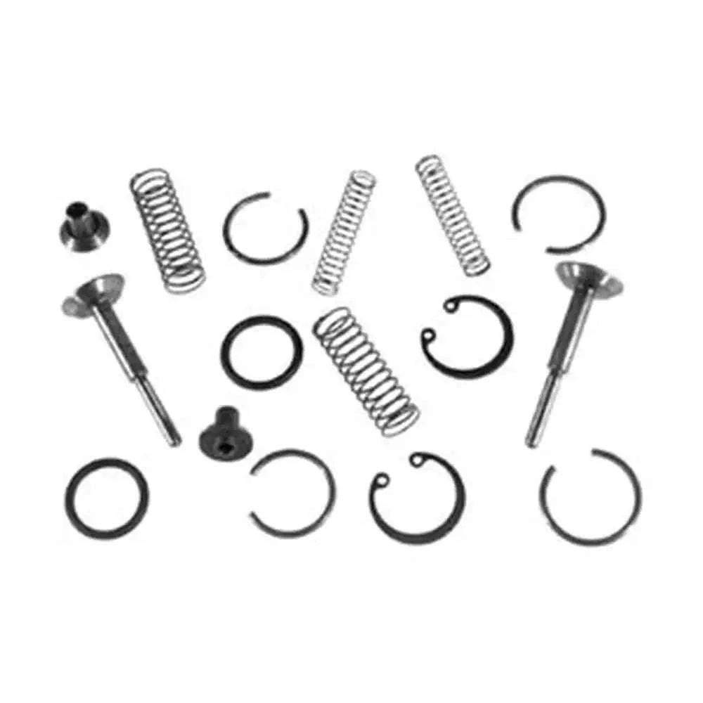 Hydraulic pump valve repair kit with metal springs, pins, screws, and O-ring seals
