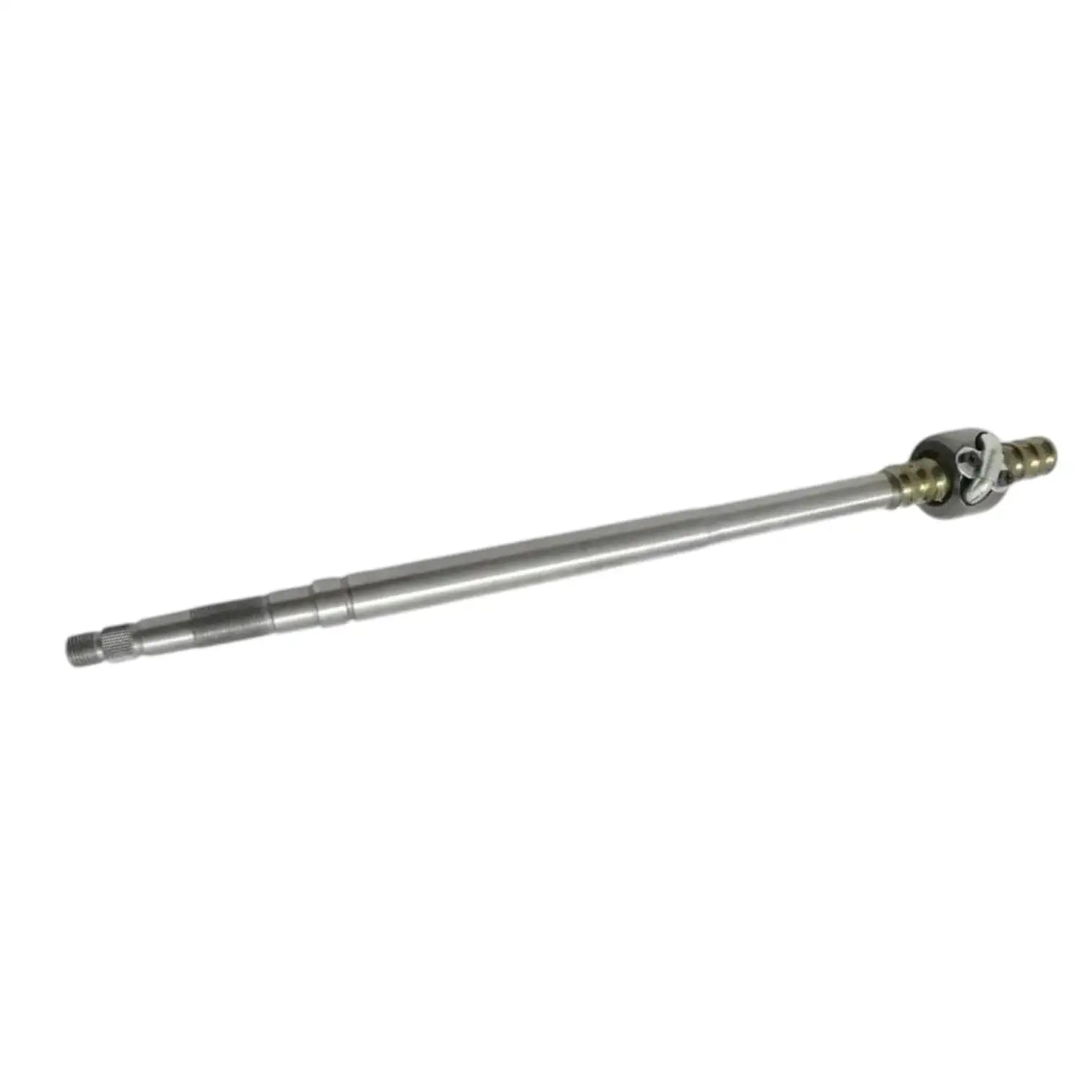 Steering shaft with universal joint and threaded end, silver metal