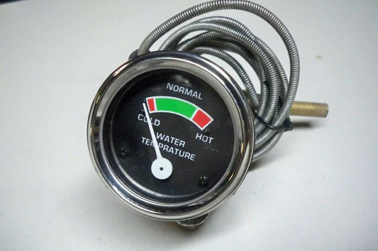Massey Ferguson model temperature gauge with metal casing and temperature indicator for tractors