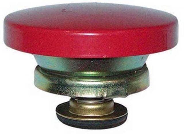 Red Massey Ferguson radiator cap replacement, metal, ensures optimal cooling for tractors