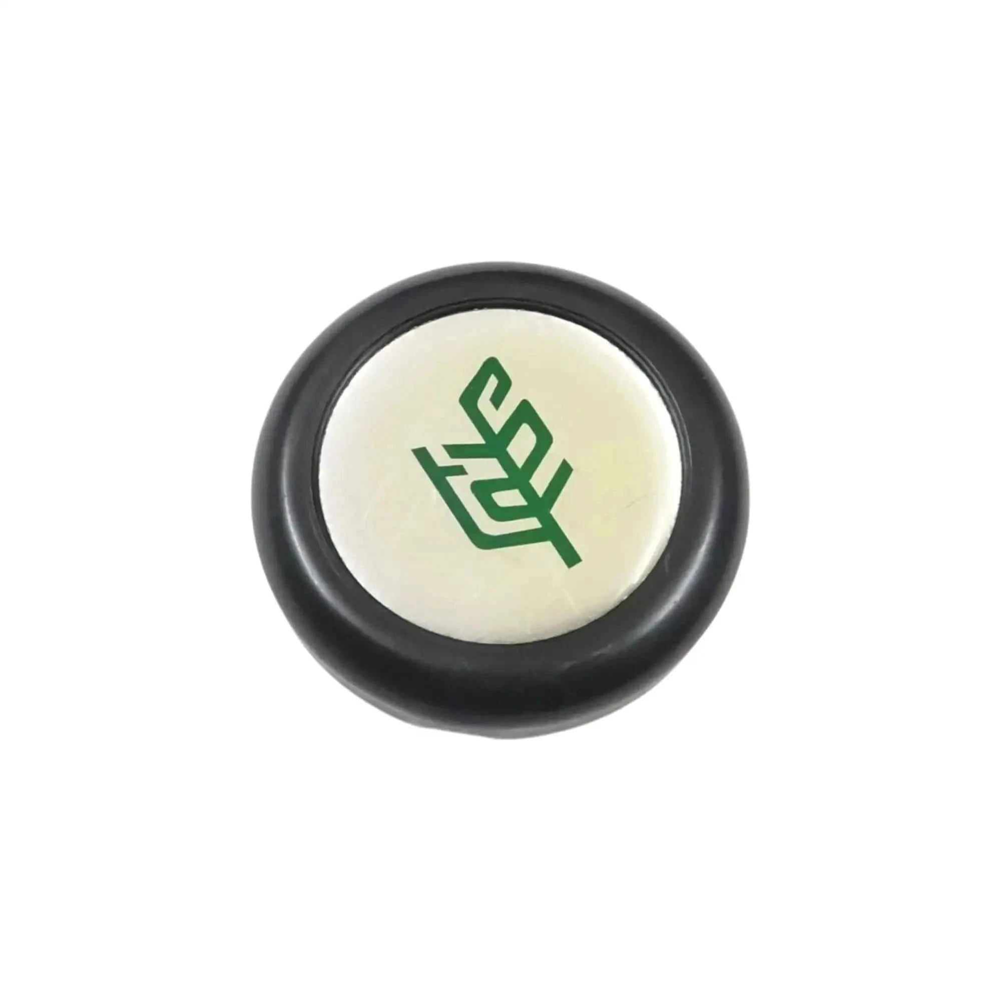 Black steering wheel cap with cream center and green Tafe logo