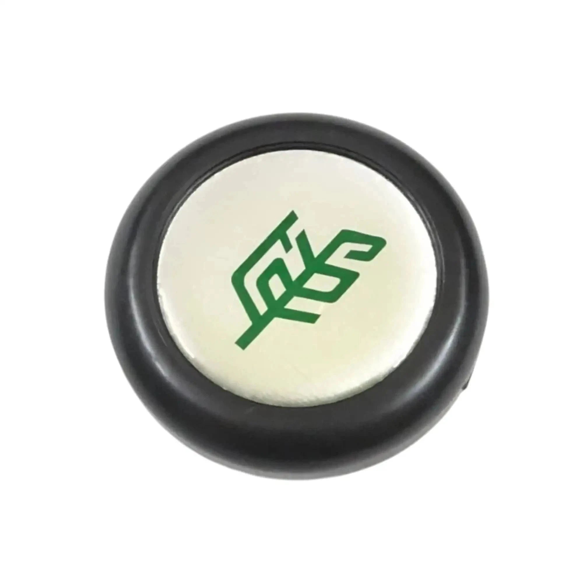 Black steering wheel cap, round cream insert with green Tafe logo