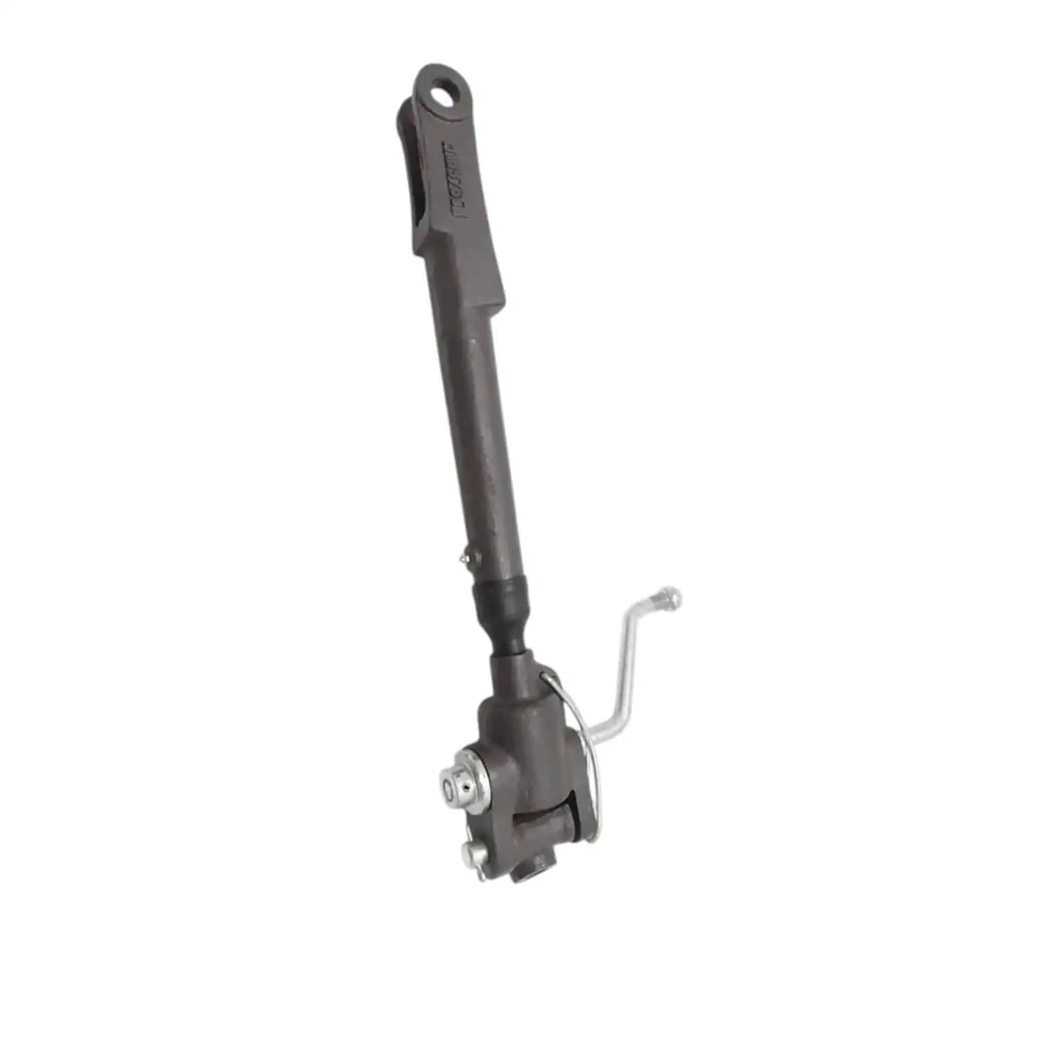 Dark metal steering linkage arm with mounting eye and ball joint