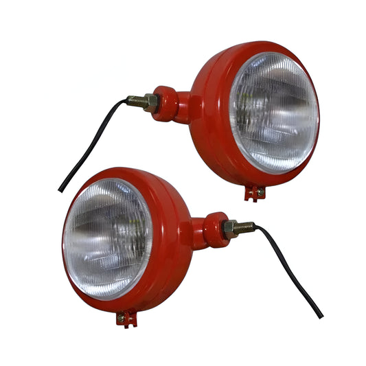 Aftermarket Massey Ferguson tractor headlights in red for enhanced visibility and safety while farming