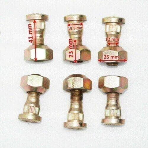 Rear wheel bolt and nut set, threaded steel hex head and flange
