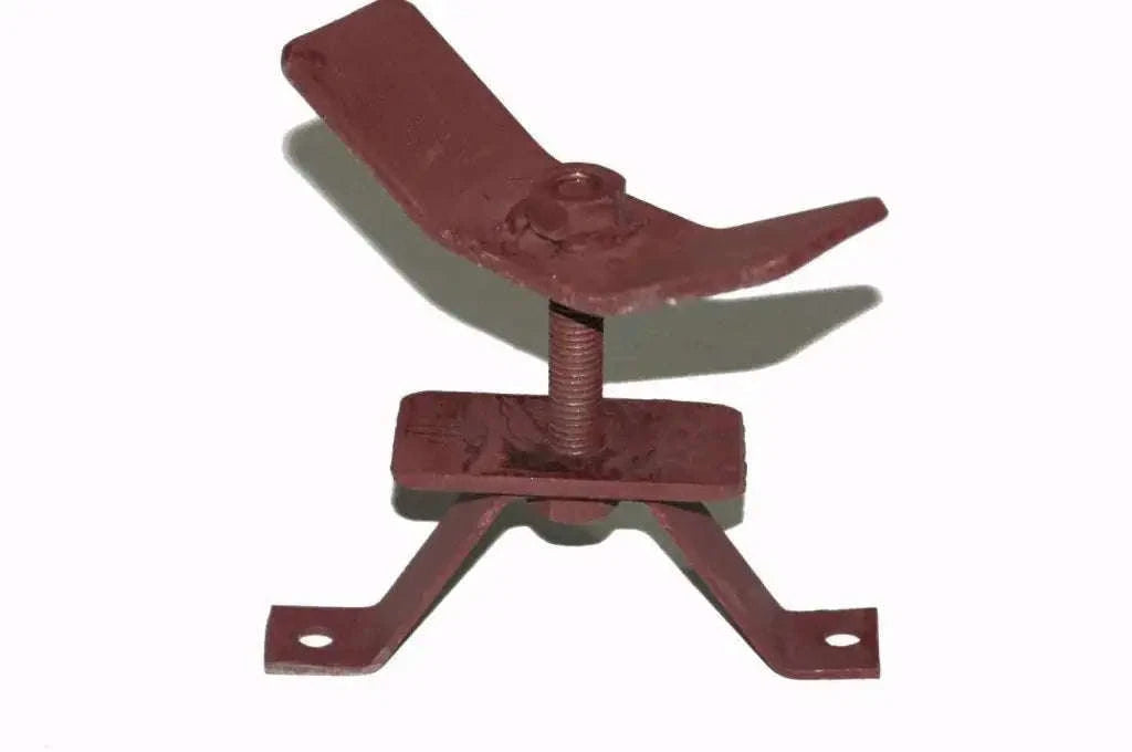 Red metal fender holding clamp bracket with threaded post and base tabs