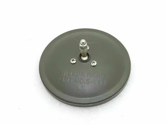 Round dark green mounting base with central threaded stud and three small screws