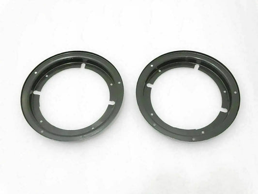 Headlight retaining inner bezel set, two black circular rings with mounting holes