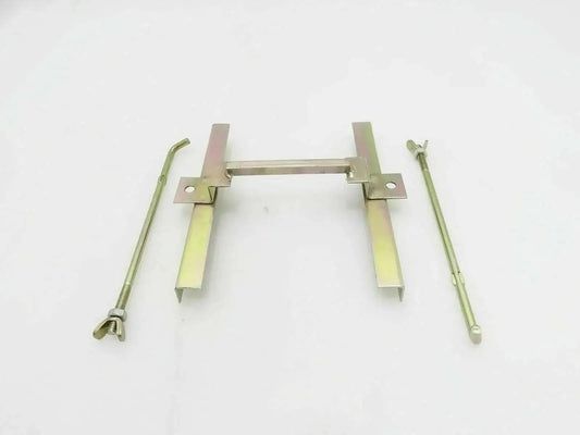 Metal battery top tray hold-down bracket with two side posts and threaded rods