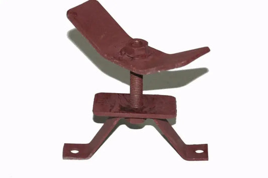 Red metal fender holding clamp bracket with threaded post and base tabs