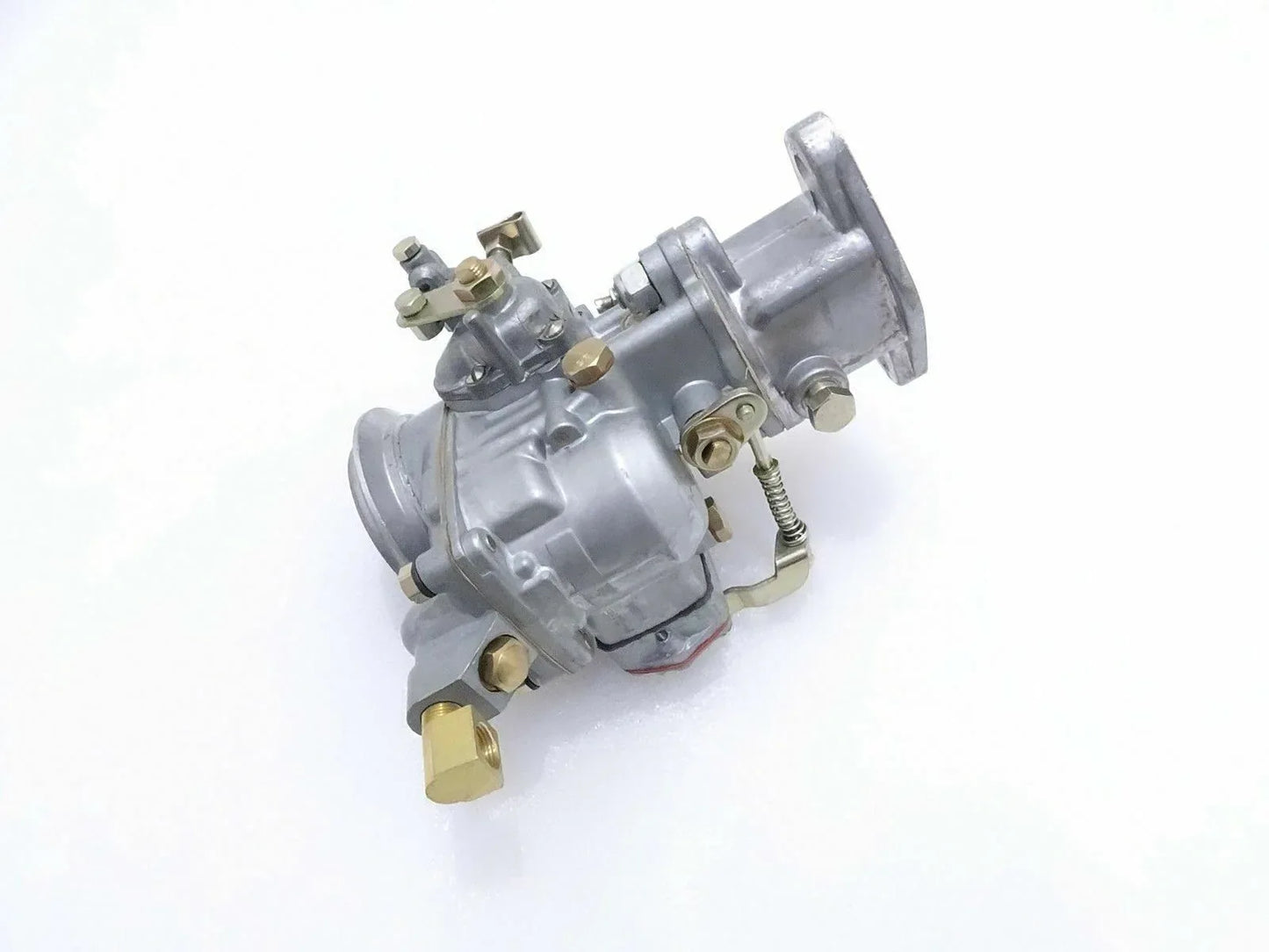 Metal carburetor assembly with brass fittings and throttle linkage