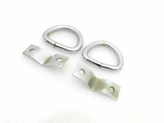 Chrome towing hook brackets pair with D-ring pull loops and mounting hardware