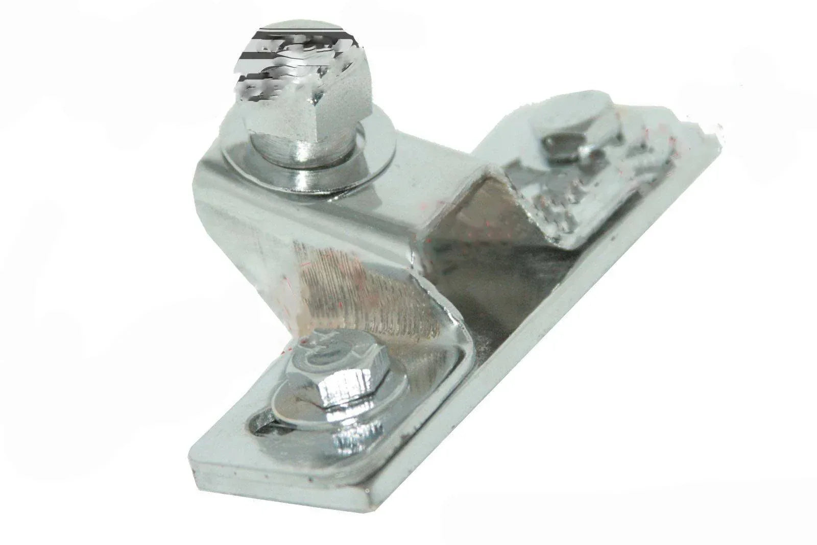 Metal windshield pivot bracket and plate with bolts, polished finish