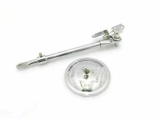 Chrome round mirror with adjustable arm and mounting bracket