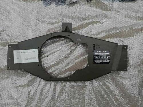 Black steel winch mounting plate with circular cutout and two side tabs
