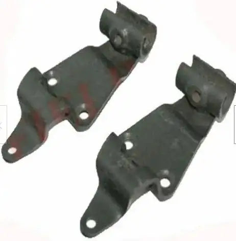 Dark gray steel side pivot brackets with mounting holes, pair