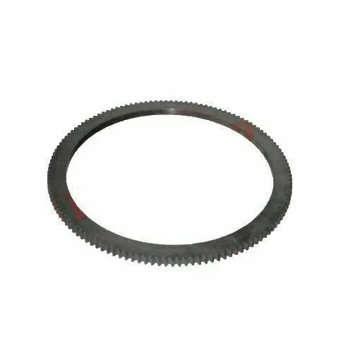 129-tooth flywheel ring gear, dark metal ring with evenly spaced gear teeth