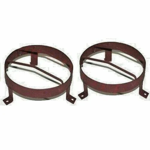 Pair of steel headlight stone guards, dark red round mesh with mounting brackets