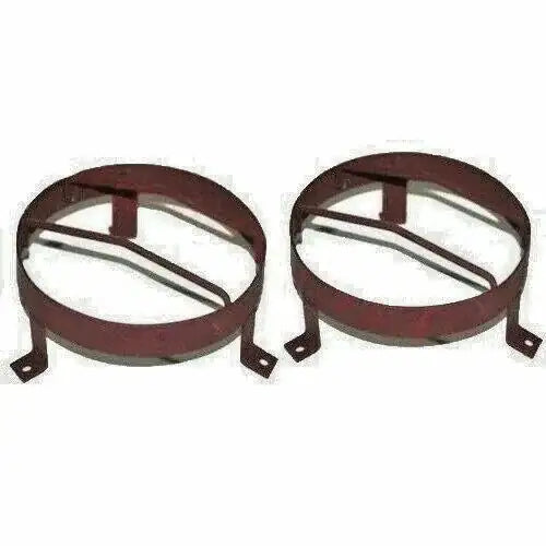 Pair of steel headlight stone guards, dark red round mesh with mounting brackets