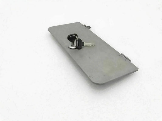 Front windshield vent door with lock, gray metal with key cylinder and keys