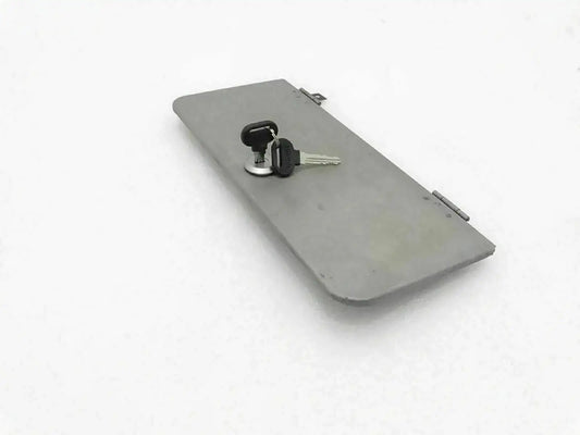 Front windshield vent door with lock, gray metal with key cylinder and keys