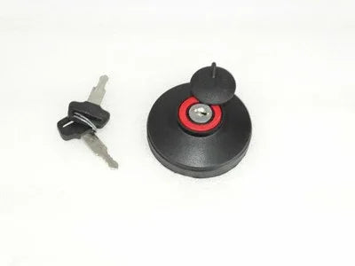 Fuel tank locking cap with keys, black cap with red ring and metal key