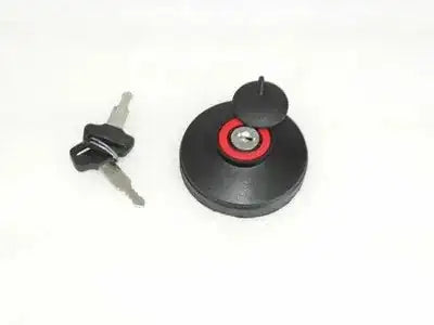 Fuel tank locking cap with keys, black cap with red ring and metal key
