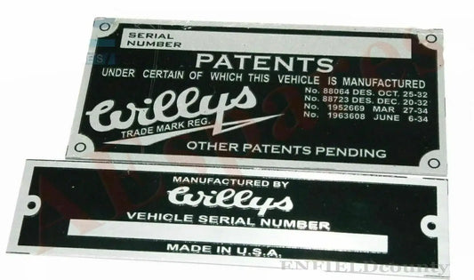 Brass vehicle serial number and patents plate with bordered text and mounting holes