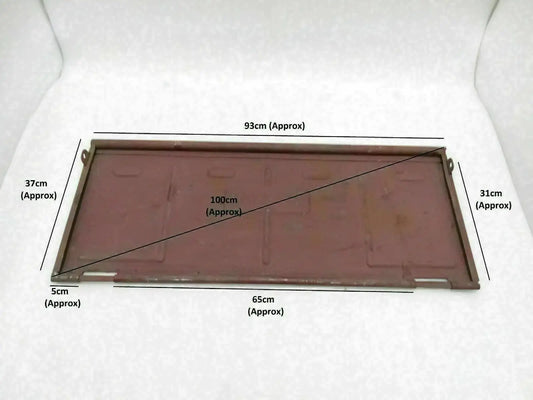 Raw steel tail gate panel with metal frame, rectangular