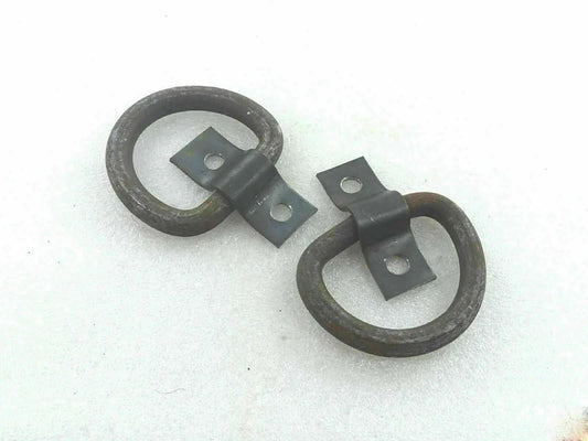 Metal bumper pulling hook bracket with two circular towing rings and mounting plates