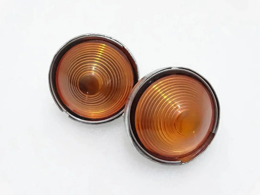 Amber turn signal light indicator lenses with chrome bezels, pair