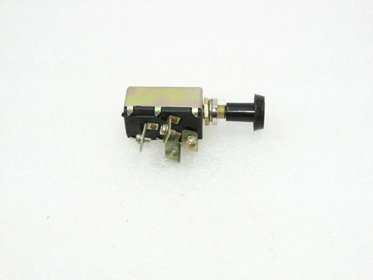 Headlight on/off switch with black housing and metal threaded stem, three wiring terminals