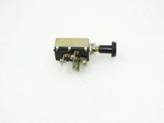 Headlight on/off switch with black housing and metal threaded stem, three wiring terminals