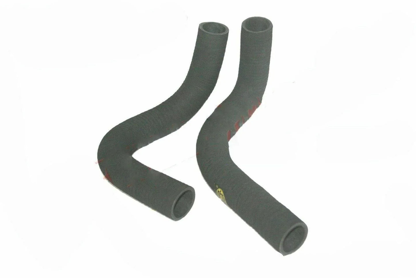 Set of 2 dark gray radiator hoses with curved elbows and open ends