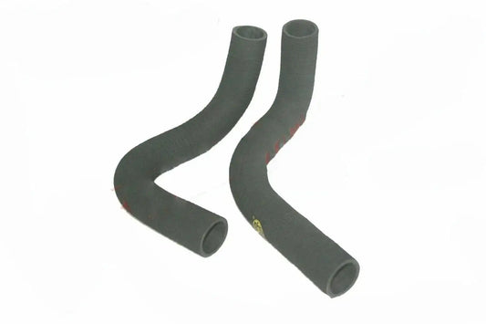 Set of 2 dark gray radiator hoses with curved elbows and open ends