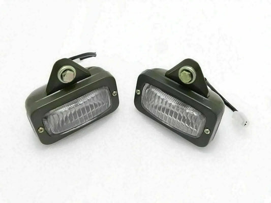 Parking light pair with olive housings and clear lens, includes mounting brackets and wiring