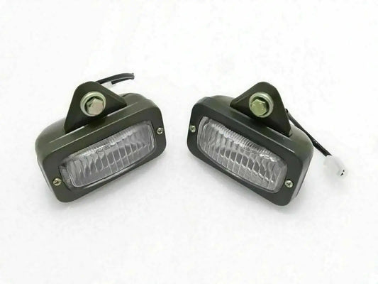 Parking light pair with olive housings and clear lens, includes mounting brackets and wiring