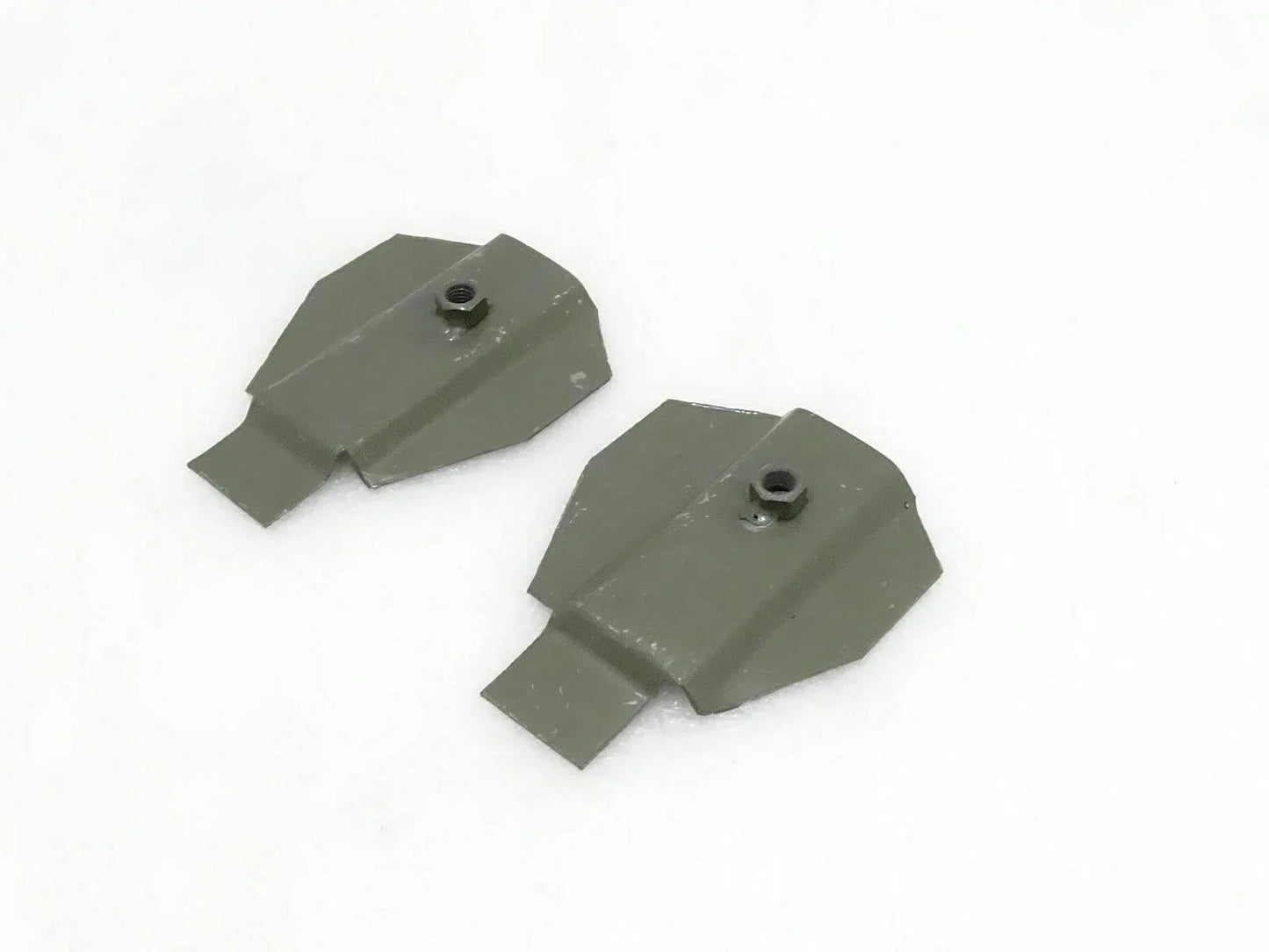 Metal door lever fixing brackets, olive green, with mounting holes