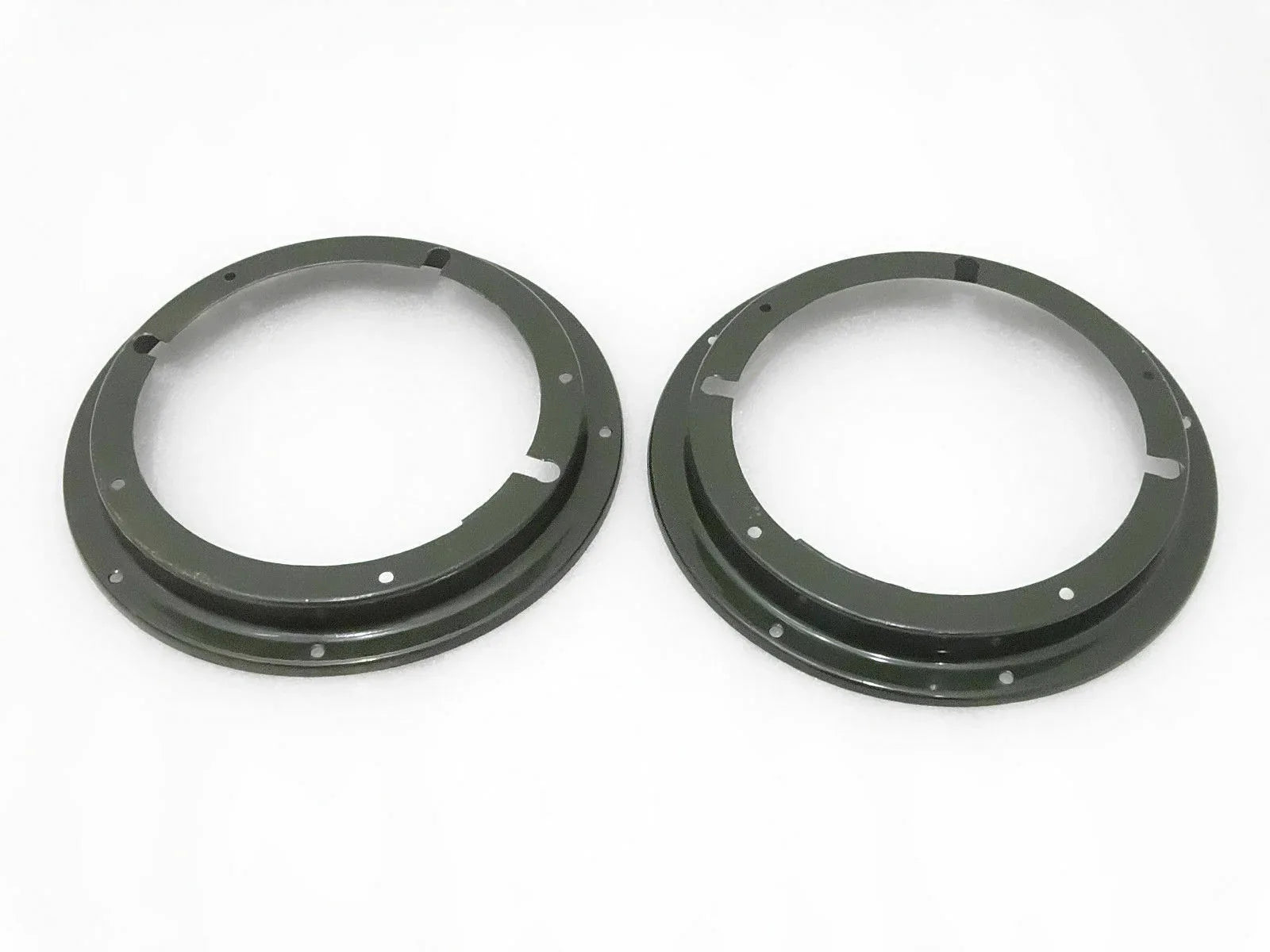 Headlight retaining inner bezel set, two dark metal rings with mounting holes